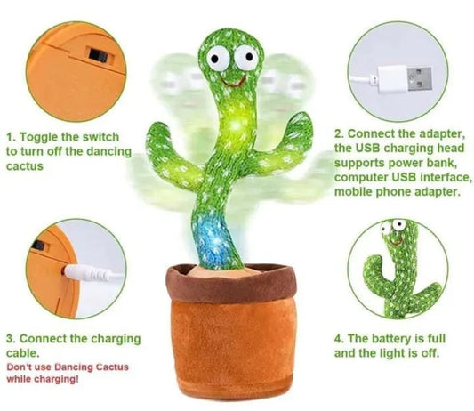 Dancing Cactus Toy – Singing, Talking, Voice Recording Plush with USB Rechargeable Function – (Ages 6 Months & Up)